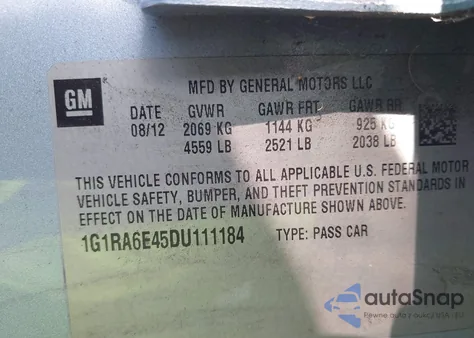 2013 Chevrolet Volt z USA, uszkodzony, nr VIN 1G1RA6E45DU111184